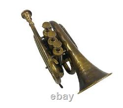 Antique Brass Trumpet Bb Pocket Trumpet 3 Valve Mouthpiece Best Wedding Gift