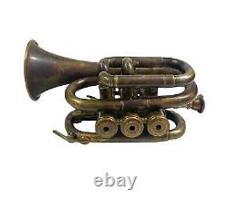 Antique Brass Trumpet Bb Pocket Trumpet 3 Valve Mouthpiece Vintage Birthday Gift