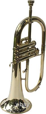 Flugel Horn 3 Valve Brass Gold BB Pitch Tune with Hardcase & Mouthpiece