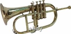 Flugel Horn Brass Plated Bb Flat 4 Valve Flugel Horn Free Hard Case+mouthpiece