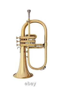Flugel New Brass Golden Finish Bb Flugel Horn With Free Hard Case+Mouthpiece