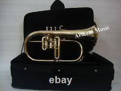 Flugel New Brass Golden Finish Horn With Free Hard Case+MOUTHPIECE
