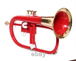 NEW RED & GOLD 3 VALVE Bb/F FLUGEL HORN FREE HARD CASE+MOUTHPIECE