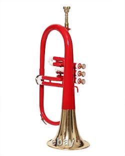 NEW RED & GOLD 3 VALVE Bb/F FLUGEL HORN FREE HARD CASE+MOUTHPIECE