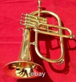 New Flugel Horn 4 Valve Horn Brass Polish German Winged With Free Case