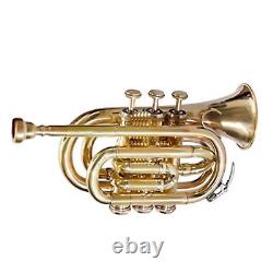 Pocket Trumpet Bb 3 Valve's Shining Brass Finish With Mouthpiece, Case, Gloves