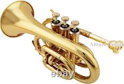 Pocket Trumpet Brass Bb Gold Lacquer Mini Trumpet with Mouthpiece