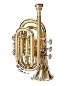Pocket Trumpet Brass Finish Bb Pitch With Hard Case & Mouthpiece With Oil