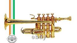 Pro Piccolo Trumpet Band Master Series Bb/A 4 Valve Brass Finish With Case & Mp