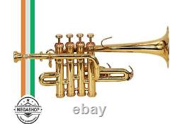 Pro Piccolo Trumpet Band Master Series Bb/A 4 Valve Brass Finish With Case & Mp