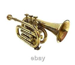 Professional Vintage Brass Trumpet Bb Pocket Trumpet 3 Valve Mouthpiece Gift
