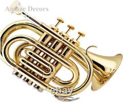 Shinny Brass Pocket Trumpet Bb Gold Lacquer Mini Trumpet with Mouthpiece