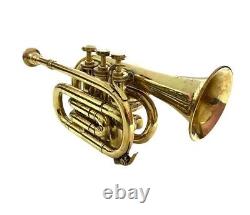 Shinny Brass Vintage Trumpet Pocket Bugle Horn 3 Valve Mouthpiece Best for Gift
