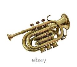 Shinny Brass Vintage Trumpet Pocket Bugle Horn 3 Valve Mouthpiece Best for Gift